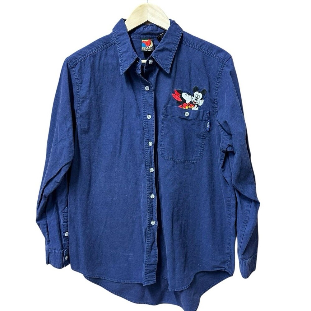 VTG 90s Jerry Leigh Disney Mickey Mouse Unlimited Denim Shirt Large Blue Cotton